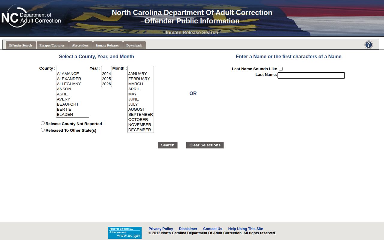 Anson County released inmates DAC Inmate Release Search