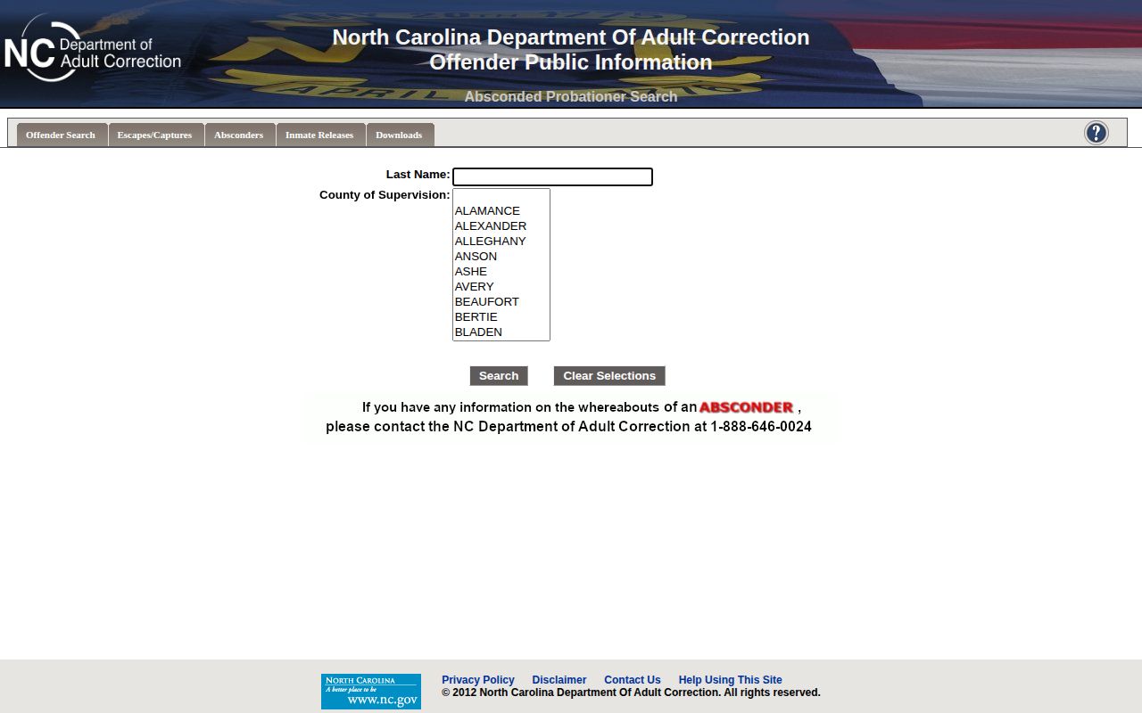Anson County parole and probation absconder search