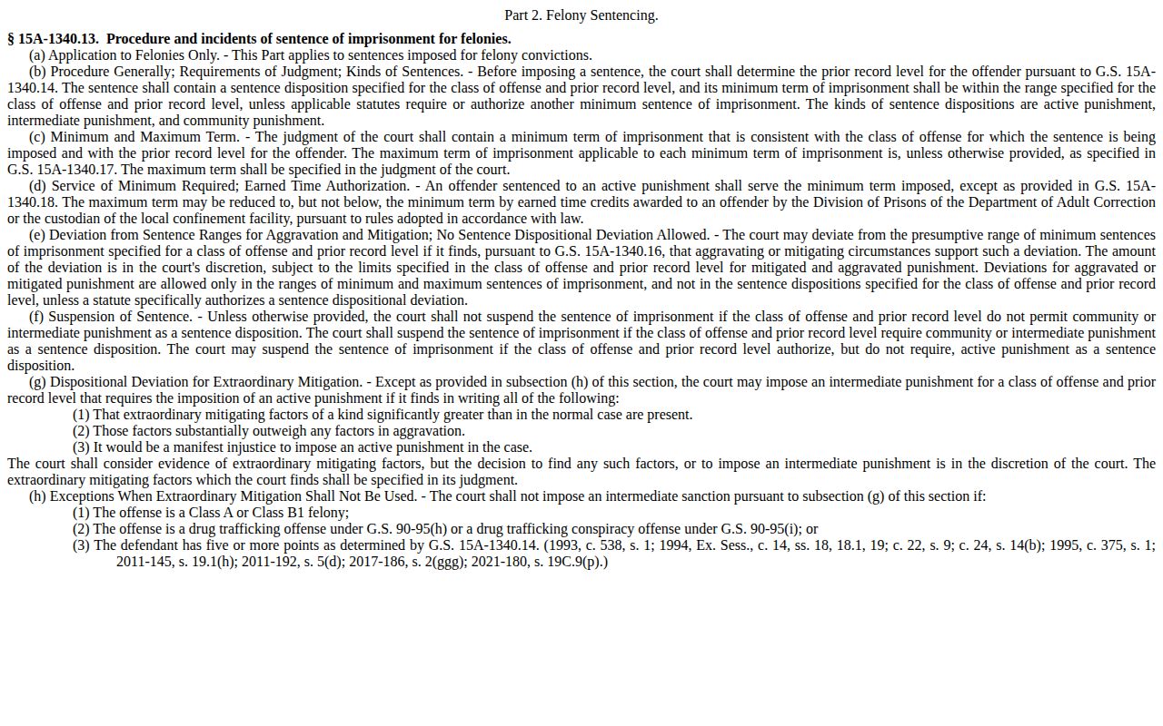 North Carolina sentencing rule for Anson County projected release dates